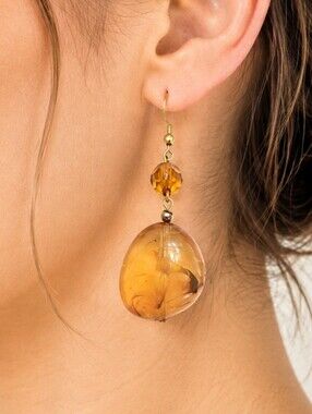 Gold and Transulent Amber Dangle Earrings